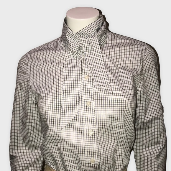 * SOLD * Tommy Hilfiger Pussy Bow Windowpane Print Button front Cotton Shirt - S - Picture 8 of 14